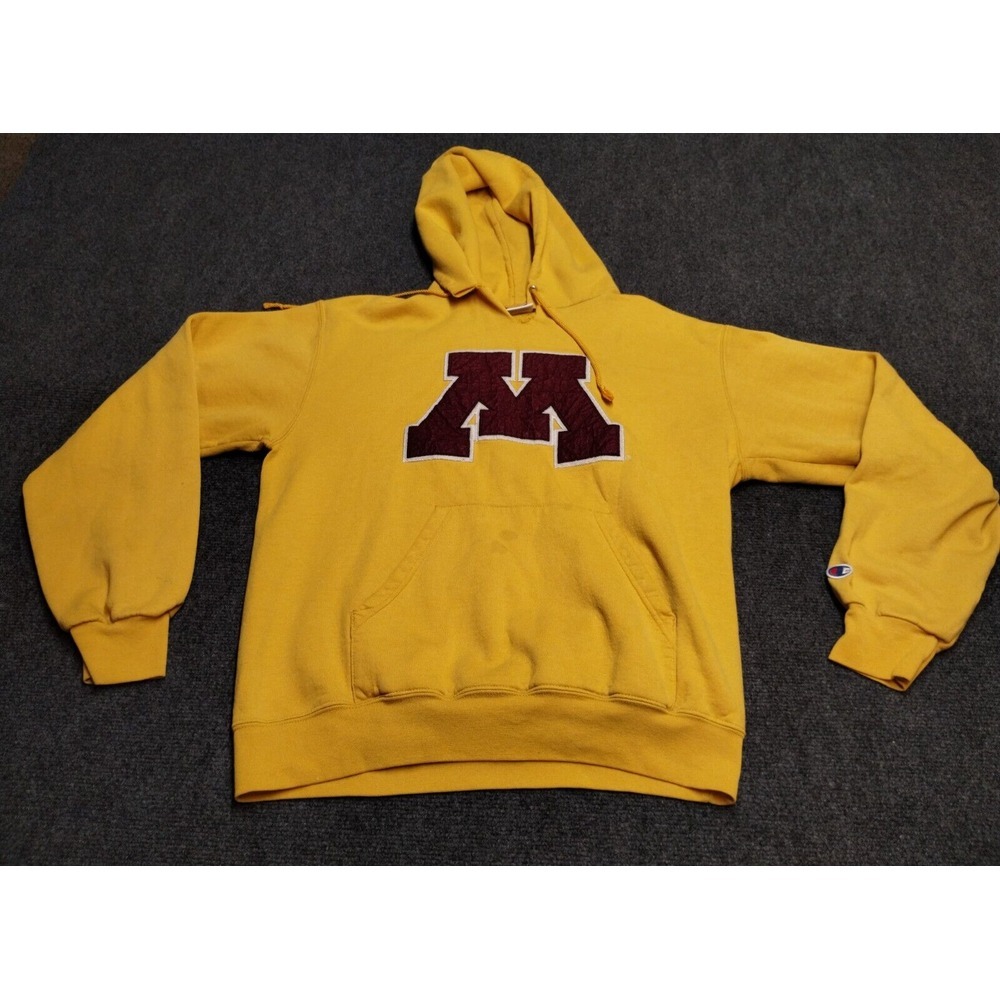 Vintage Champion University Of Minnesota Hoodie Adult Medium Gold BIG M‎ Logo